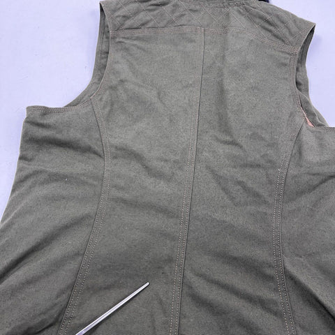 Noble Outfitters Women's Olive Green Faux Fur Collar Quilted Cotton Vest Sz L