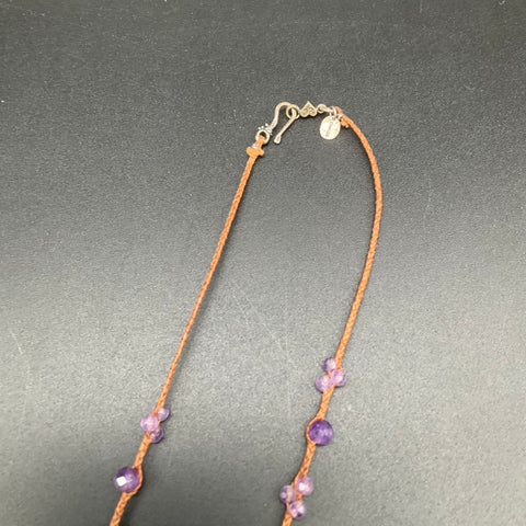 Chan Luu Sterling Silver 925 Amethyst Woven Cord Beaded Statement Necklace 30"