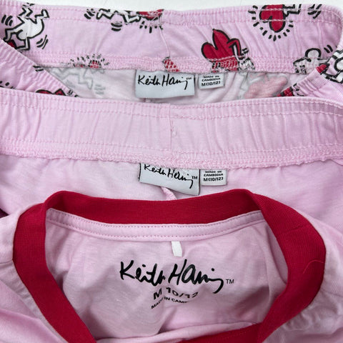 Keith Haring Kids PJ Set Pink Heart Motif T-Shirt Pants Shorts Sz M 10/12