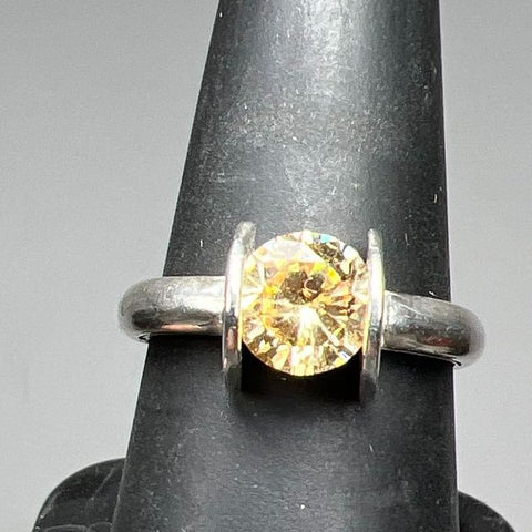 Sterling Silver Yellow Stone Ring Size 7.5 4.5g