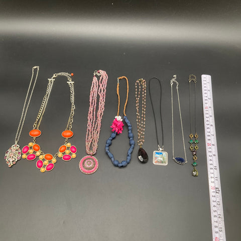 Fashion Jewelry Lot of 8 Statement Beaded Pendant Boho Necklaces Pink Orange