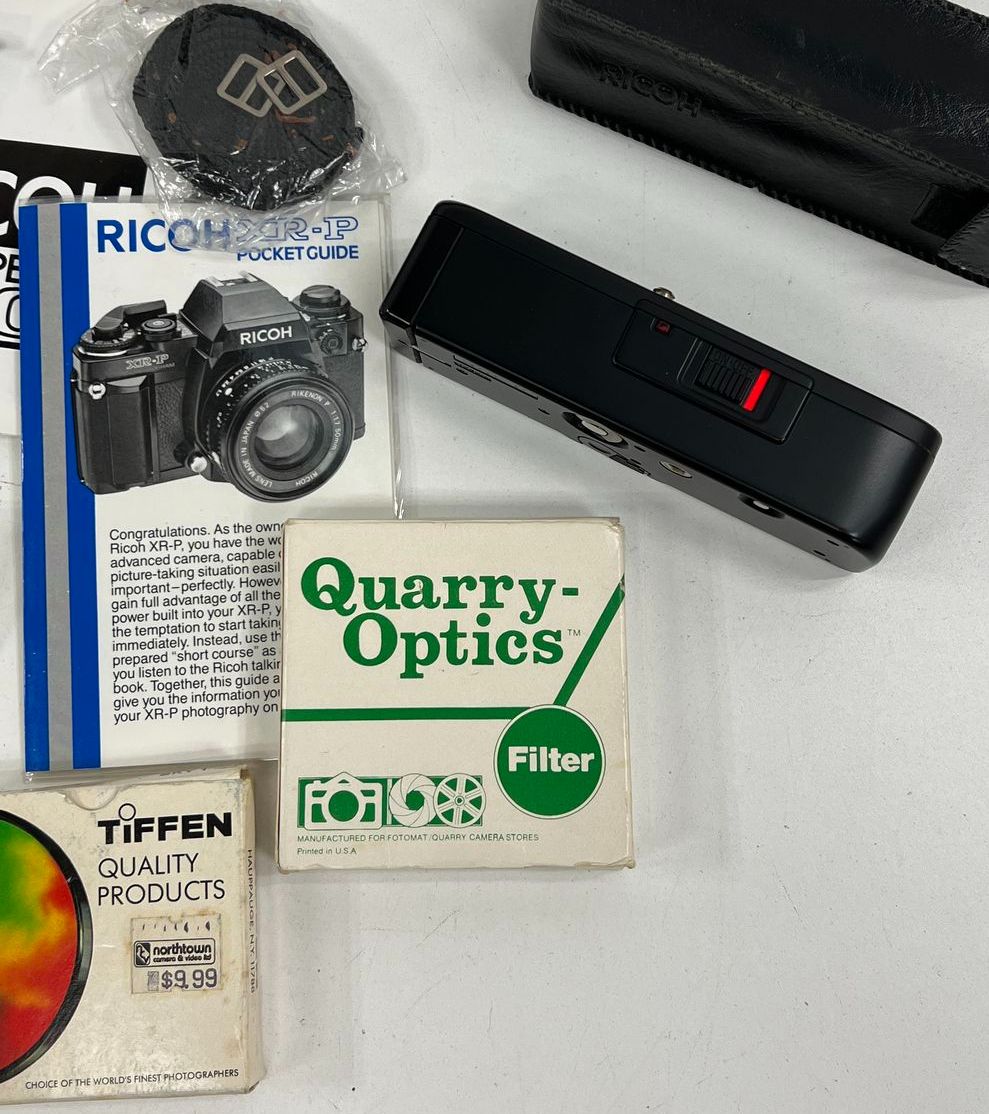 Vintage 80s Ricoh XR-P 35mm SLR Film Camera Lot Flash Winder 50mm Lens