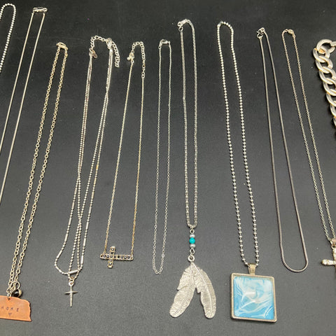 Silver Tone Necklace Jewelry Lot of 15 Boho Cross Feather Bird Modern Pendants