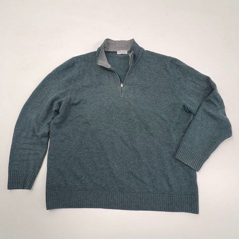 Gran Sasso Men's Blue Green Cashmere Wool Quarter Zip Mock Neck Sweater XL