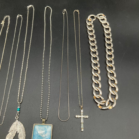 Silver Tone Necklace Jewelry Lot of 15 Boho Cross Feather Bird Modern Pendants