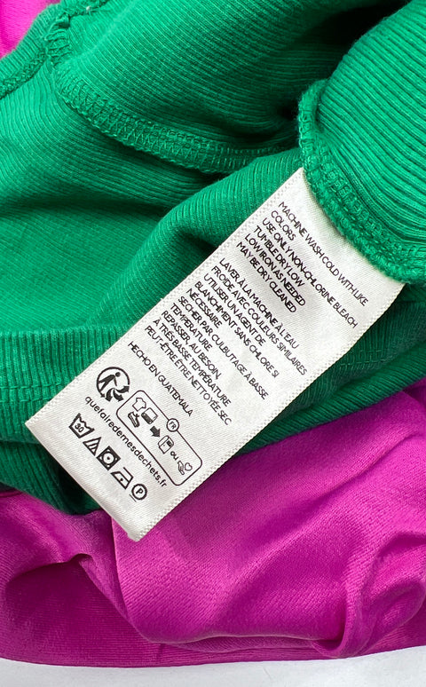 Anthropologie Maeve Green Ribbed T-Shirt Magenta Skirt Set Women's Small