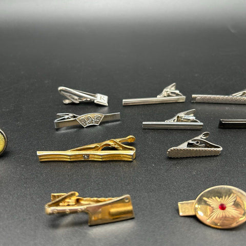 Vintage Men's Jewelry Lot Cufflinks Tie Clips Tacks Pins Gold Silver 50pc
