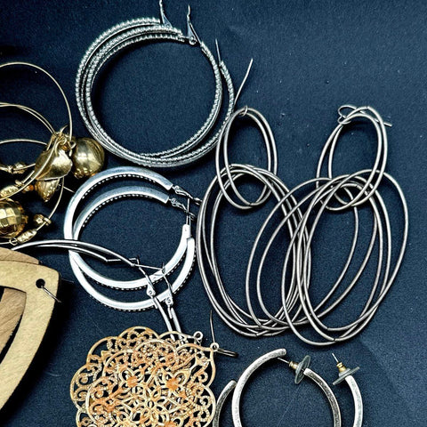 Vintage & Modern Costume Jewelry Lot 45+ Pairs Hoops Dangles African Motifs
