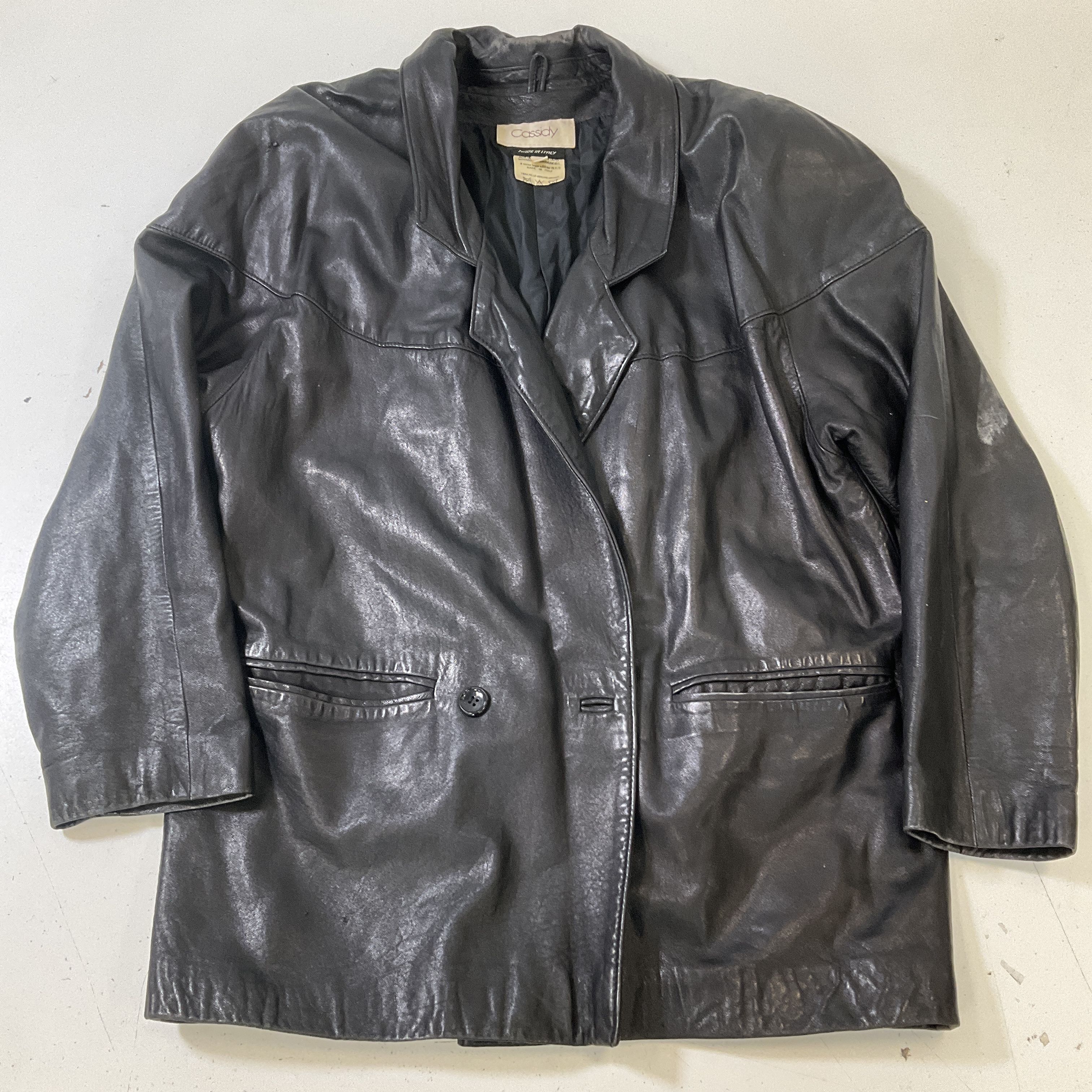 Cassidy Black Leather Oversized Blazer Style Jacket Women's Size Small Vintage