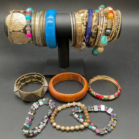 Vintage & Modern Bohemian Jewelry Lot 25+ Bangles Beaded Cuff Bracelets