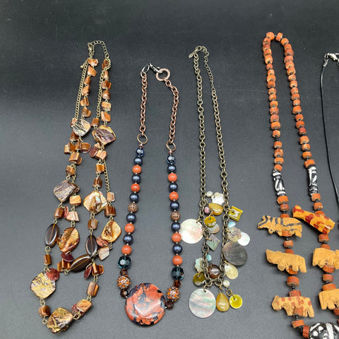 Boho Statement Necklace Jewelry Lot of 7 Shell Wood Stone Tribal Naturalistic