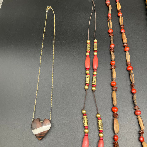 Boho Tribal Mixed Costume Jewelry Lot 6 Necklaces Wood Seed Bead Organic Style