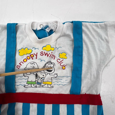 Vintage 80s Peanuts Snoopy Kids Romper and Pants Set Swim Club USA Made Sz 12M