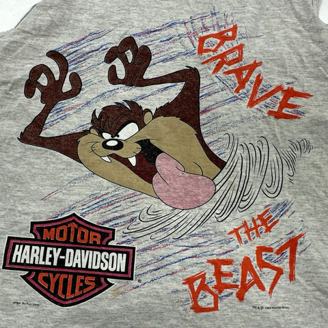 Vintage 1993 Harley Davidson Taz Brave The Beast Tank Top Single Stitch Sz L