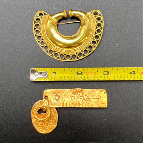 Vintage 24K Gold Plated Pre-Hispanic Tolima Pijao Brooch Lot 2 Colombia COA