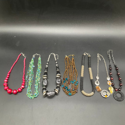 Costume Necklace Lot of 7 Beaded Multi-Strand Statement Collar Chain Fashion