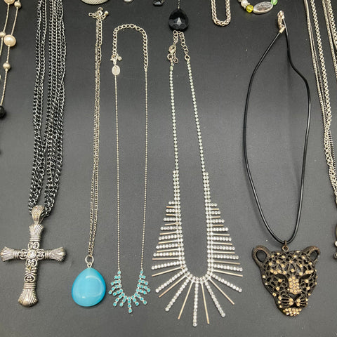 Mixed Fashion Necklace Jewelry Lot 13pc Statement Cross Panther Fringe Boho