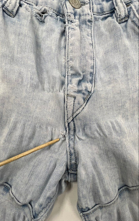 True Religion Men's Rocco Relaxed Skinny Light Wash Distressed Moto Jeans Sz 33