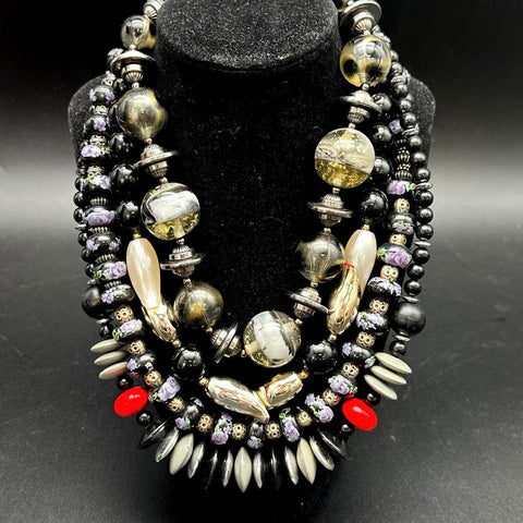 Vintage Style Costume Jewelry Lot 2 Chunky Multi-Strand Beaded Necklaces