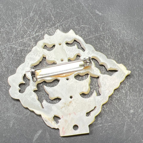 Mother Of Pearl Carved Chinese Pagoda Brooch