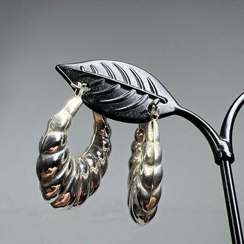 FC 925 Sterling Silver Scalloped Hoop Dangle Earrings 7.32g