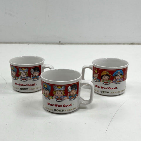 Vintage Campbell's Soup Kids Ceramic Mug Set 3 Pieces M'm! M'm! Good! SOUP