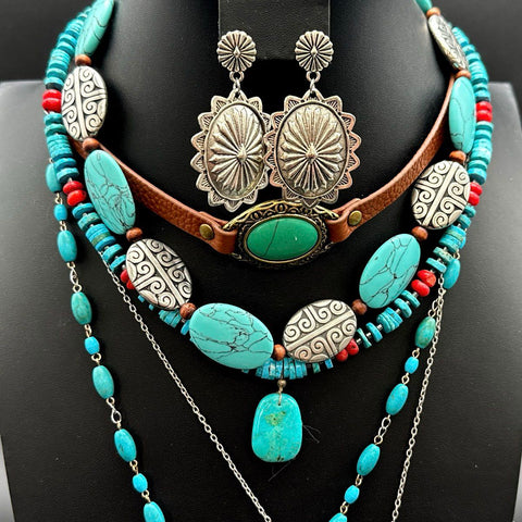 Southwestern Style Faux Turquoise Jewelry Lot 19pc Necklaces Earrings Bracelets
