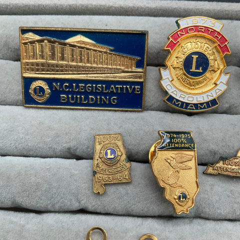 Lions Club International Lapel Pin Lot Vintage 100% Attendance 13 Pcs 1970s
