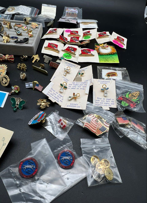 Mixed Lapel Pin Lot Vintage to Modern Military Angel Sports Marvel 1.25 lbs