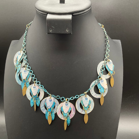 Vintage Retro Marbled Enamel Swirl Statement Necklaces Jewelry Lot of 2