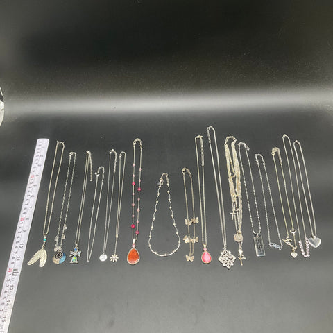 Fashion Costume Jewelry Lot of 17 Necklaces Silver Gold Tone Heart Butterfly