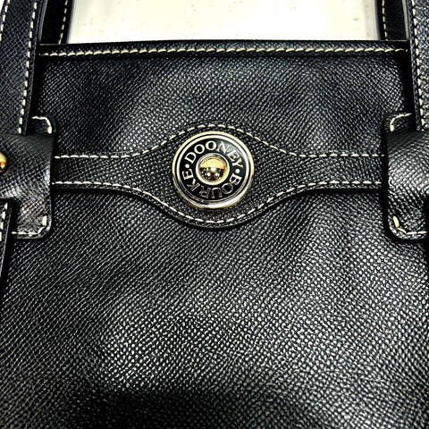 Dooney & Bourke Black Textured Leather Tote Bag Contrast Stitching Red Lining