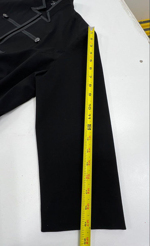 Ming Wang Women's Black Military Band Jacket Faux Leather Trim Topper Size M