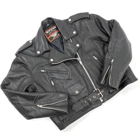 Interstate Leather Men's Black Motorcycle Biker Jacket Asymmetrical Belted XL