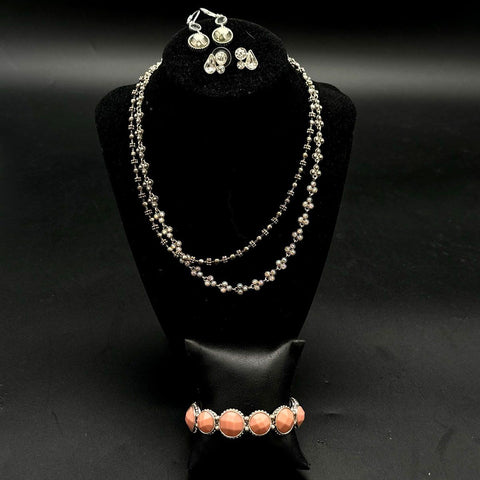 Vintage Napier Costume Jewelry Lot 5pc Silver Tone Rhinestone Peach Bracelet