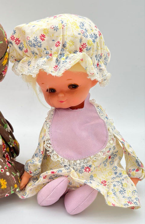 Musical Doll Lot of 3 Vintage Handcrafted Floral Dress 8 Inch Tested Working