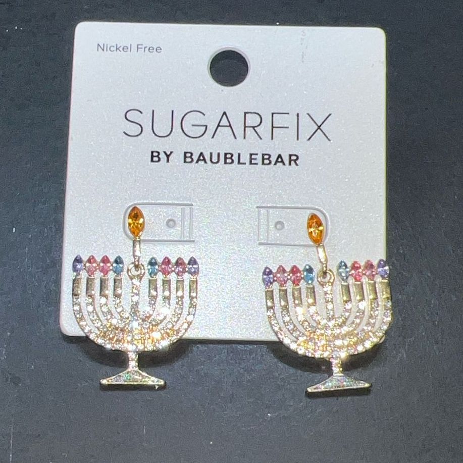 Sugarfix by Baublebar Rhinestone Menorah Earrings NWT