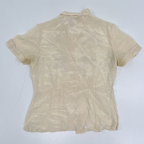 Vintage 50s Lot of 2 Embroidered Silk Button Up Blouse Shirts Sz 34