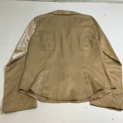 Harley-Davidson Gold Y2K Embroidered Satin Hook Eye Blouse Shirt Women's L