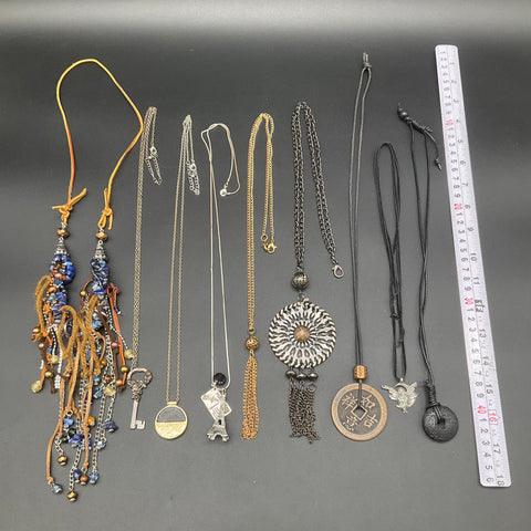 Boho Eclectic Statement Pendant Necklace Jewelry Lot of 9 Eiffel Tower Key Coin
