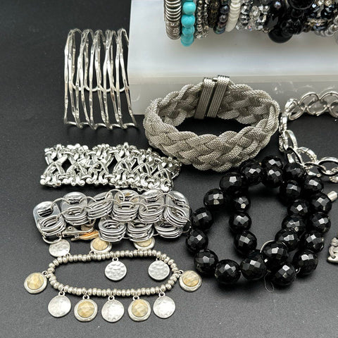 Vintage to Modern Mixed Costume Jewelry Lot of 40 Bracelets Bangles Beaded
