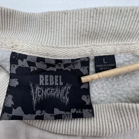 Rebel Vengeance Men's Crewneck Sweatshirt Off White Graphic Skull Rib Cage Sze L