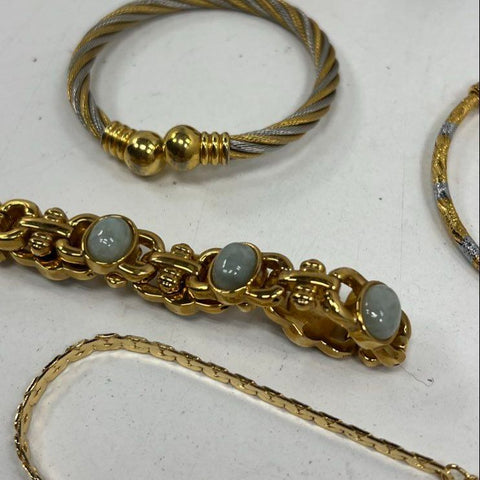 Vintage Gold Tone Costume Jewelry Bracelet Lot of 10 Bangle Cuff Chain