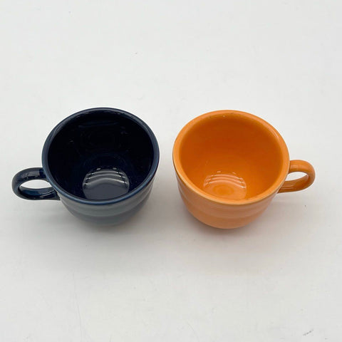 Homer Laughlin Fiesta Teacup Set 2 Piece Cobalt Blue & Orange Glazed Earthenware