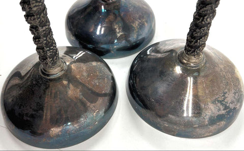 Vintage Mid-Century Gadettta Silver Plate Twisted Stem Coupe Martini Glasses