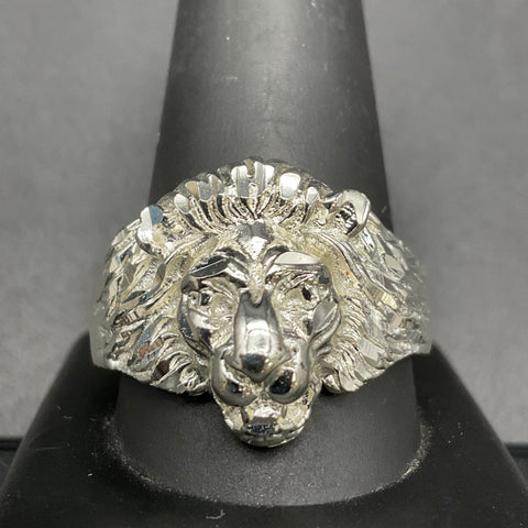 Silver Tone Men's Lion Head Statement Ring Size 13.5