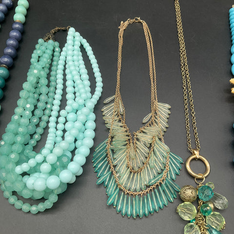 Statement Fashion Jewelry Lot of 6 Blue Green Turquoise Beaded Bib Necklaces