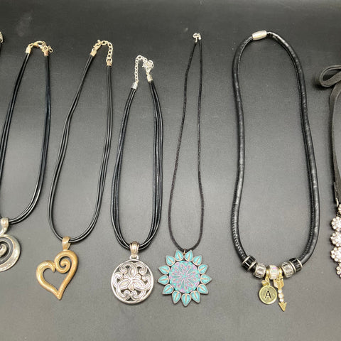 Fashion Costume Jewelry Lot 9 Necklaces Mixed Cord Leather Tone Cross Heart