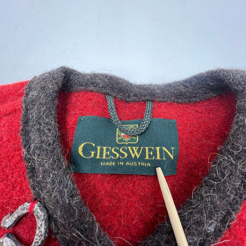Vintage Giesswein Red Boiled Wool Austrian Trachten Jacket Cardigan Women's 16