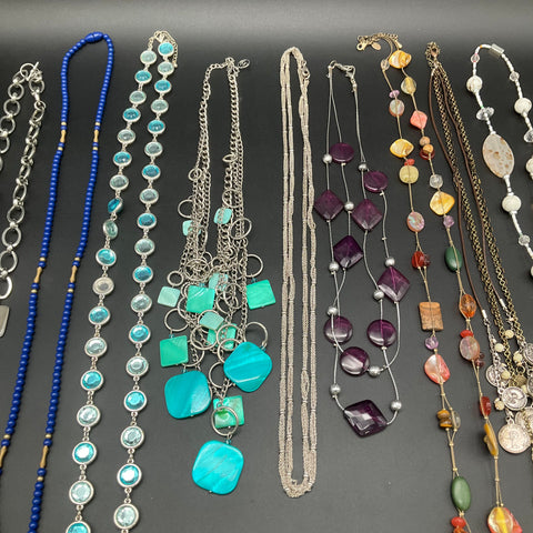 Costume Jewelry Lot of 10 Necklaces Statement Beaded Chain Coin Tassel Long
